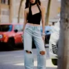 Yırtık Yüksek Bel Wide Leg Kot Pantolonlar