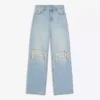 Yırtık Yüksek Bel Wide Leg Kot Pantolonlar